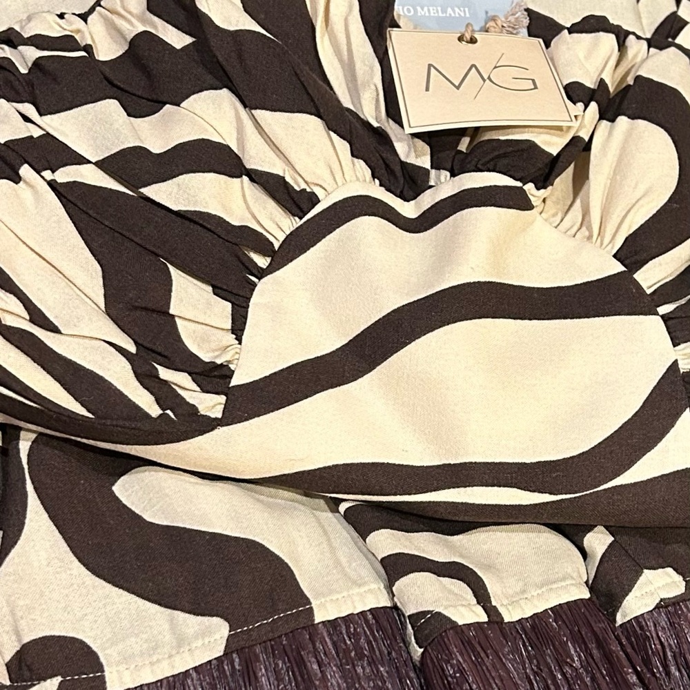 Antonio Melani x M.G. Style Somers Swirl Print Linen Blend Straw Trim Two Piece - Picture 4 of 5